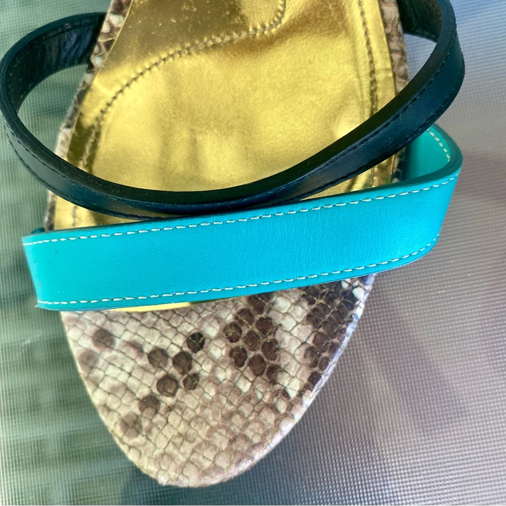 🇮🇹Loretta Pettinari, Italy 38. Turquoise Blue & Cream Strappy Wedge Sandals. 38 - Picture 14 of 16